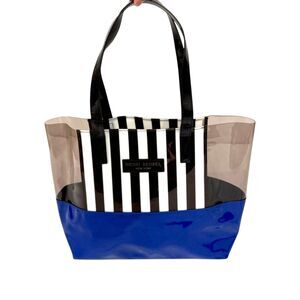Henri Bendel RARE Iconic Striped PVC Tote Bag Black White Signature Striped